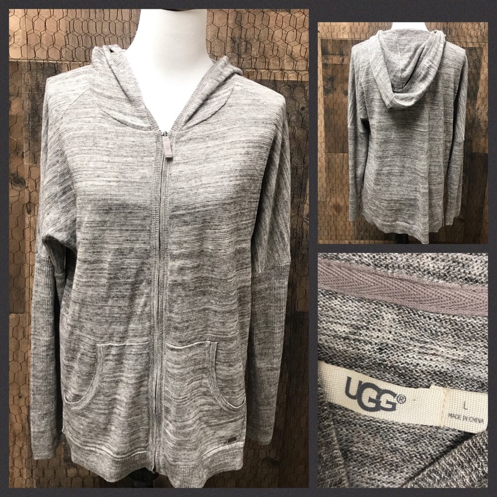 Ugg Heathered Grey ZIP Up Sweater Hoodie Large
